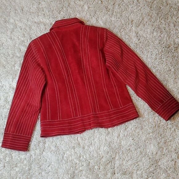 VINTAGE TERRY LEWIS CLASSIC LUXURIES RED LEATHER ZIP-UP JACKET - Picture 6 of 7